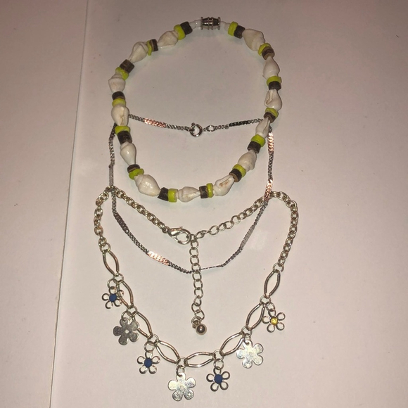 Lot of 3 Ankle Bracelets Shell Silver Tone Boho Floral Anklets - Picture 2 of 8